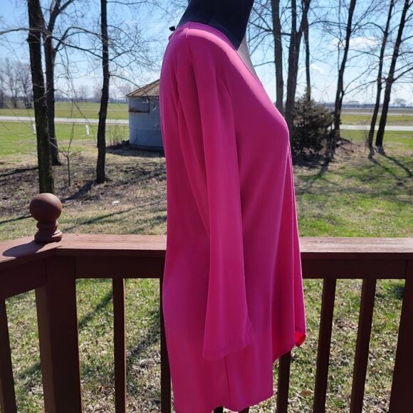 Slinky Brand Hot Pink Long Sleeve Handkerchief Hem Round Neck Tunic Top Size M - Picture 2 of 14